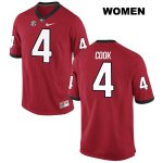 Women's Georgia Bulldogs NCAA #4 James Cook Nike Stitched Red Authentic College Football Jersey JHA8454QG
